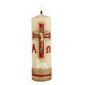 Cirio Pascual - Vela de Oracion Familiar Con decoracion de Cera Crucifijo Rojo Dorado